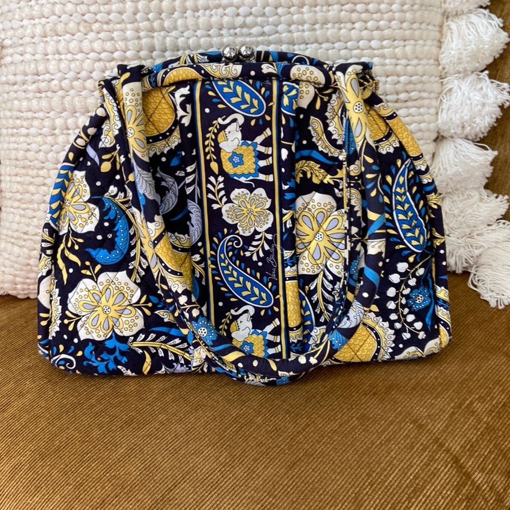 Vera Bradley Ellie Blue purse. Blue, yellow, and white paisley & floral pattern
